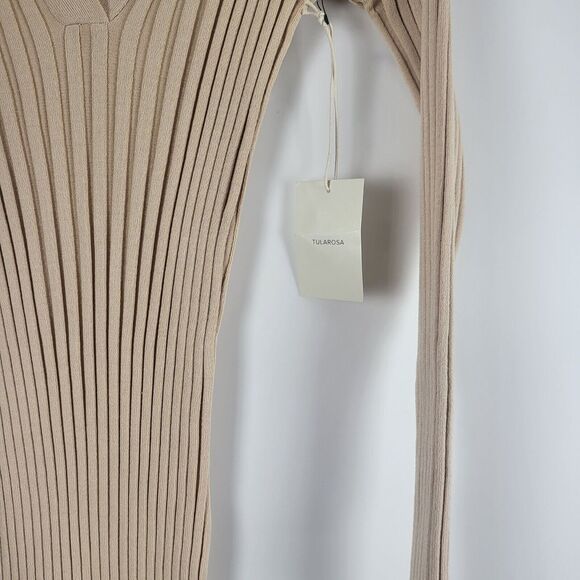Tularosa Valen Mini Dress M Womens Beige Long Sleeve V Neck Ribbed Pull On NWT - Picture 7 of 16